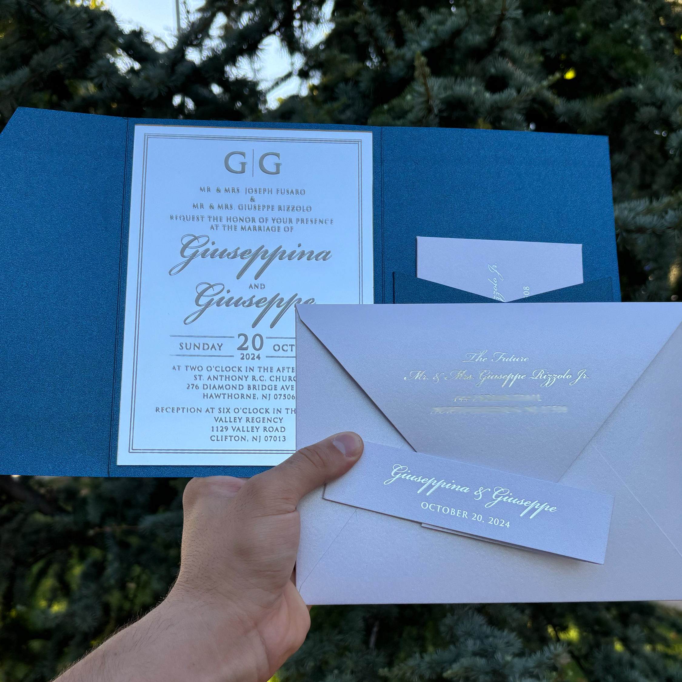 Silver mirrored invitation, Mirrored wedding invitation, Mirror invitation, Wedding invitation, Blue pearl pocket envelope, RSVP card, White pearl mailing envelope, Invitation set